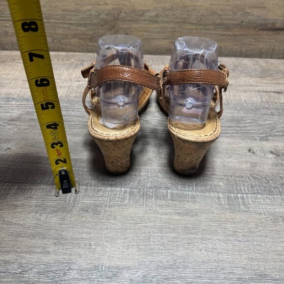 Born Brown Leather Strappy Cork Wedge Heel Sandals Women's Size 11 - Picture 3 of 7